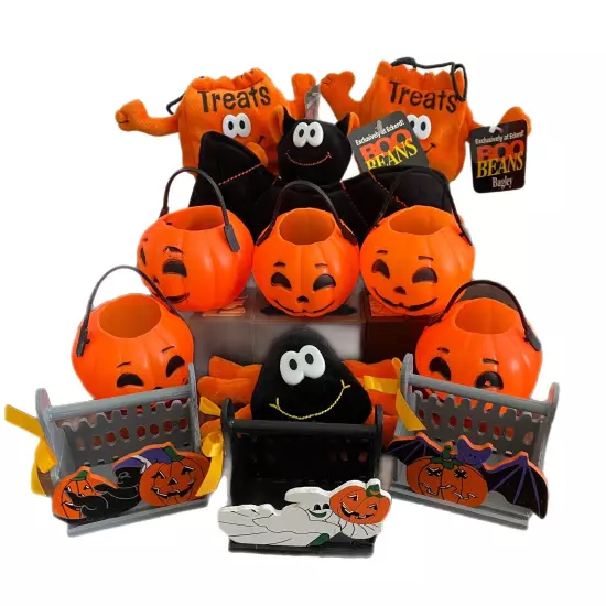 Vtg 90s Halloween Pumpkin Mini Blow Mold Candy Bucket Party Favor Basket Plush