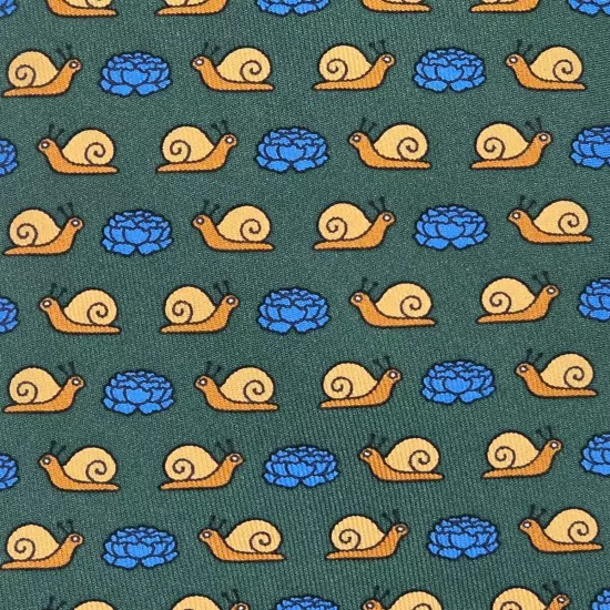 HERMES TIE 7461 HA Snail & Cabbage on Green Silk Necktie