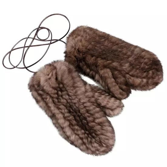 Luxury Women's Genuine Rabbit Fur Textile Knitted Mittens Winter Warm Gloves