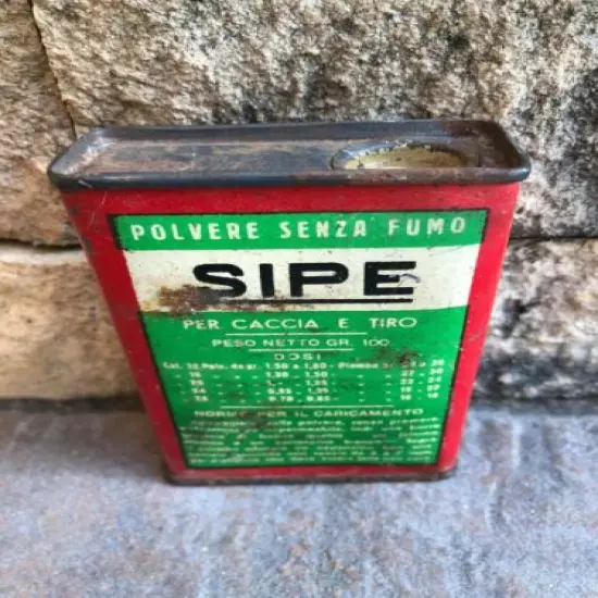 VINTAGE GREEK GUN HUNTING POWDER TIN EMPTY BOX "SIPE SOCIETA ITALIANA MILANO"