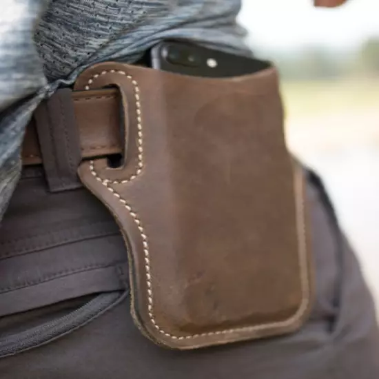 Men waist Bag belt pack outdoor phone case tool Holder Cow Leather brown H20