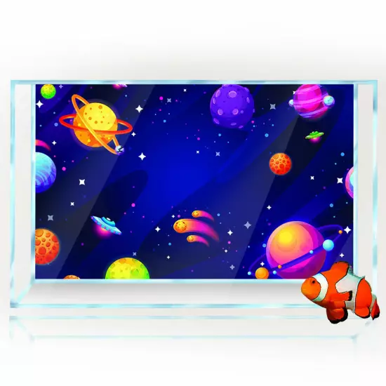 Aquarium Décor Background Sticker, Cartoon Space UFO Fish Tank Poster