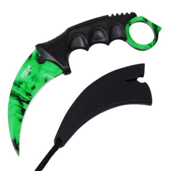 SMOKEY GREEN Tactical Fixed Blade KARAMBIT Neck Knife BOWIE + SHEATH Survival