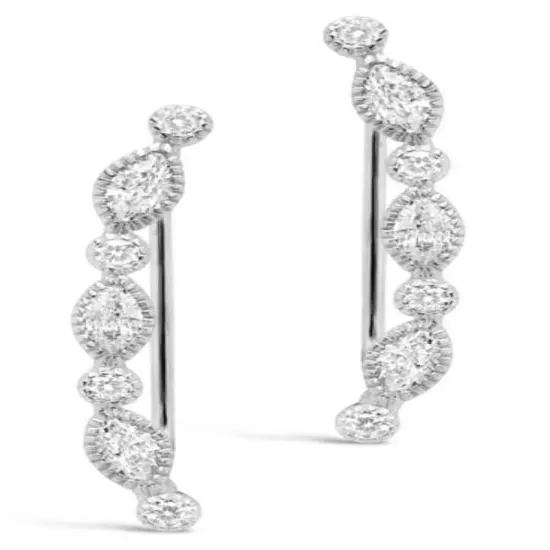 Sterling Forever Bezel Set Cubic Zirconia Ear Crawlers French Hook NIB GR8 GIFT