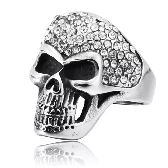 Gothic Cubic Zirconia Skull Ring Stainless Steel Men's Boy's Biker Powerful Ring