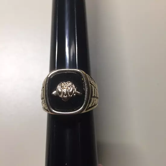 Vintage 18K HGE Gold Plated Shriner Black Mens Ring Size 12 NOS