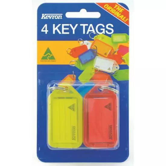 Kevron Key Tags 4pk 56x30mm Durable Easy Opening Clicktags Transparent Plastic