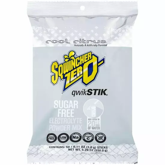 Sqwincher Qwik Stik Sugar Free Electrolyte Powder Mix Hydration Packets 50 Pack