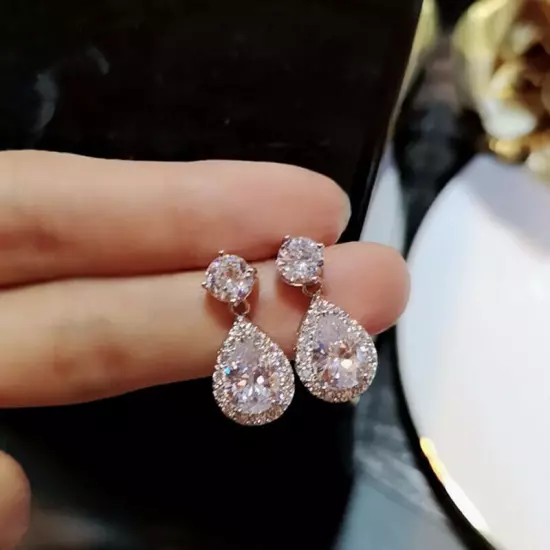 Women Party Drop Earring Gift Fashion 925 Silver Filled Cubic Zircon Jewelry