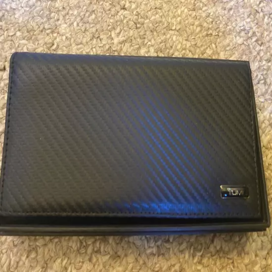 TUMI Carbon Fiber textured leather breast pocket wallet checkbook holder NWOT