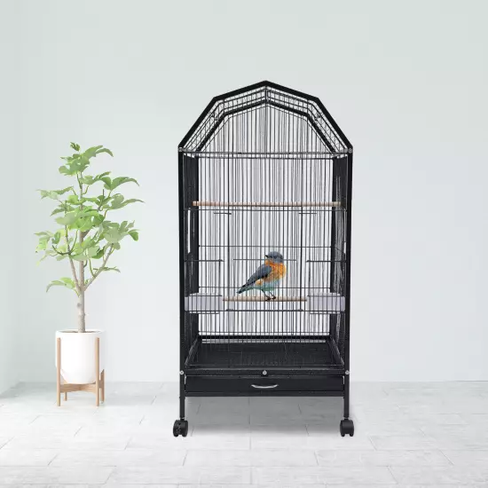 39.9" Large Bird Cage Cockatiel Parakeet Finch Rolling Canary Cage with Stand