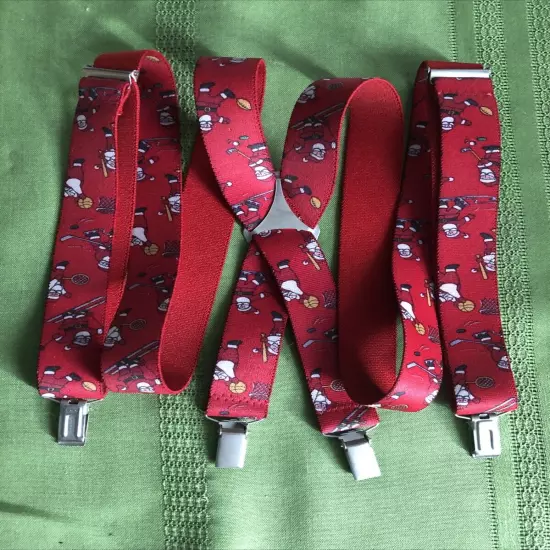 West Germany Clip On Red Christmas X Back Suspenders Santa Clause Christmas Tree