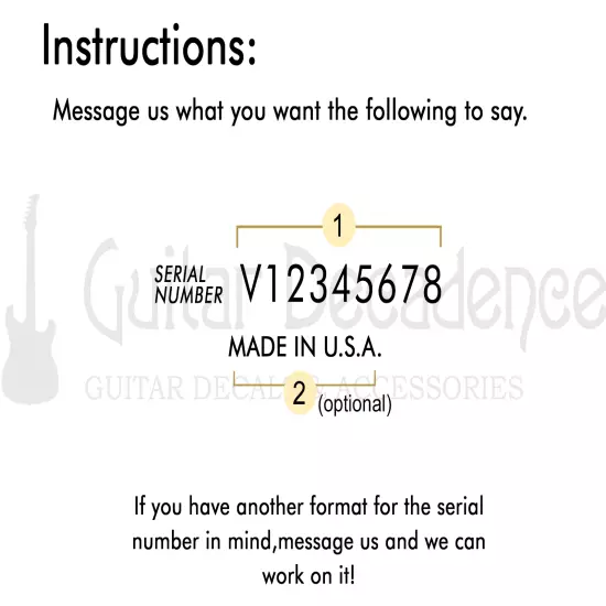 Custom Serial Number Waterslide Guitar Headstock Decal