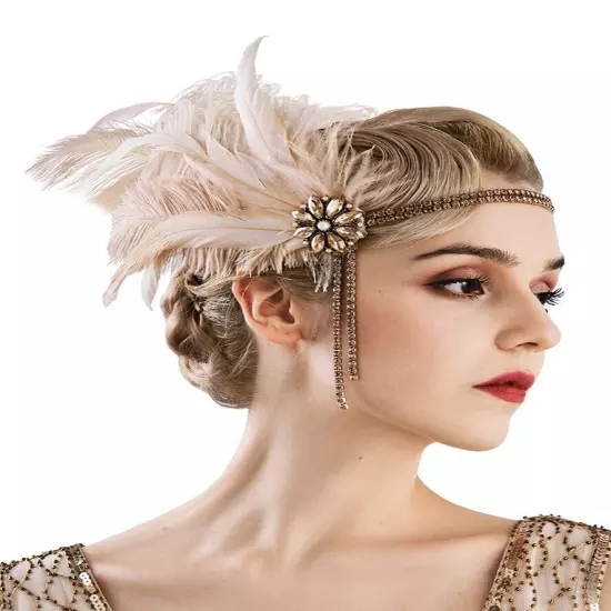 1920s Headband Feather Bridal Great Gatsby 20s Gangster Flapper Headpiece