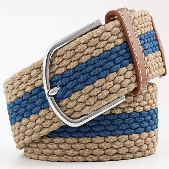 New Men's Women's Belt Unisex Braided Elastic Stretch Fabric Enduring Woven Mult