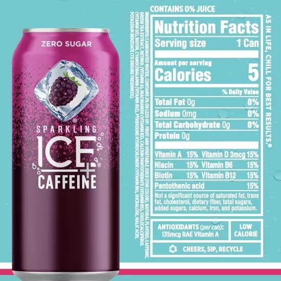 Sparkling Ice +Caffeine Variety Pack, Flavored Sparkling Water, Zero Sugar, wit