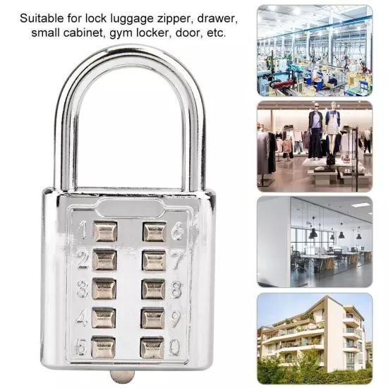 10-digit Push Button Combination Password Padlock Blind Button Padlock