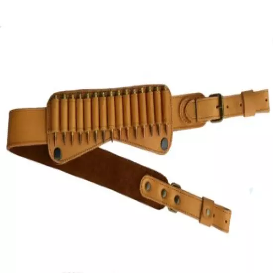 Hunting Set of Leather Slide Rifle Cartridge Holder Pouch & Rifle Sling Strap 