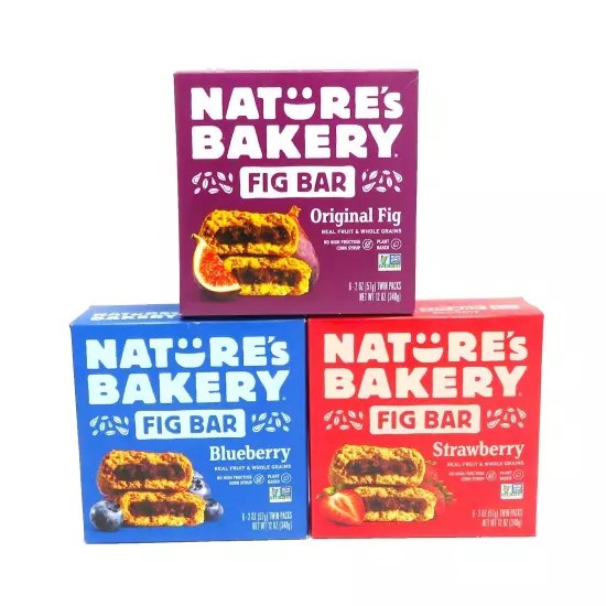 Lot of 3 Boxes 12 oz. Natures Bakery Fig Bars Blueberry Strawberry & Original