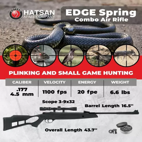 Hatsan Edge Spring Combo Break Barrel .177 Cal Air Rifle w/ Targets and Pellets