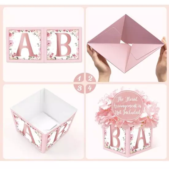 Four Floral Rose Gold Baby Boxes Decoration Baby Shower, Baby Girl, Table Decor