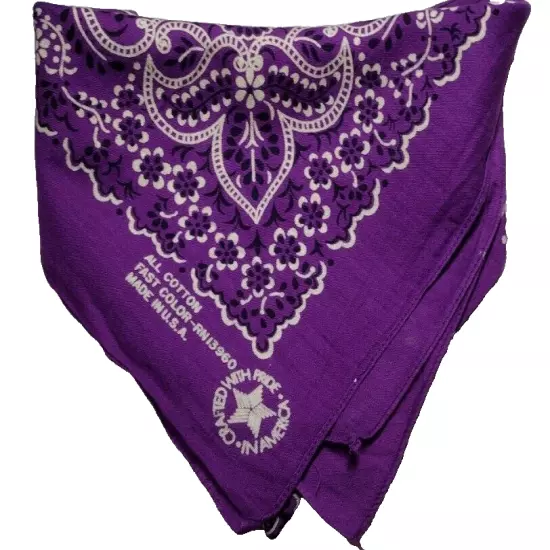 PURPLE BANDANA ALL COTTON FAST COLOR RN-13960 crafted with pride in America USA