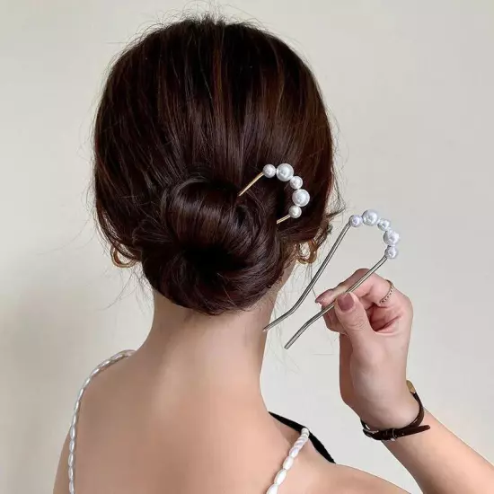 Pearl Hair Pin U Shaped Hair Fork Stick Metal Hair Clip French Fashion Hairstyle