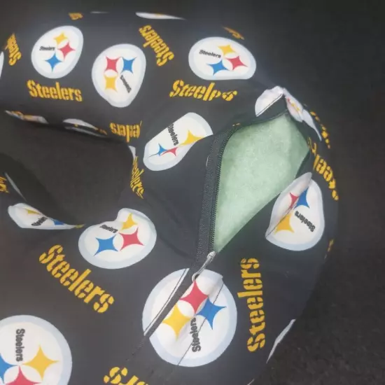 NFL Pittsburgh Steelers Neck Travel Pillow With Logo Removable Washable Cover 