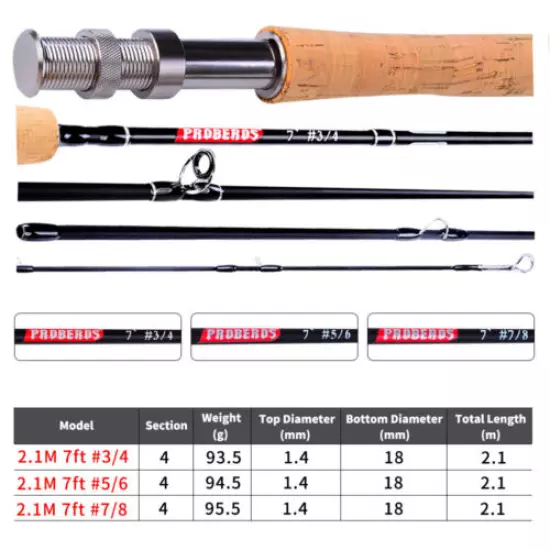 Fly Fishing Rod 7ft 3/4 5/6 7/8WT Graphite Fast Action Fly Rod Trout 4 Piece