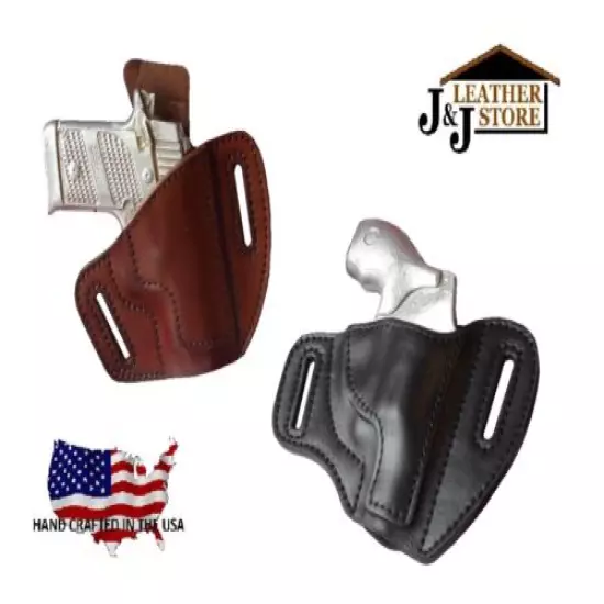 J&J S&W M&P BODYGUARD 380 W/ RED CRIMSON TRACE LASER OWB PANCAKE LEATHER HOLSTER