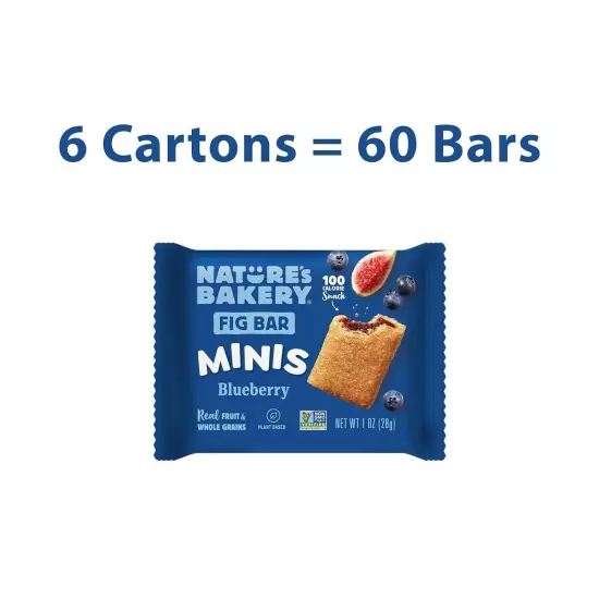 Nature's Bakery Fig Bar Minis, Blueberry, Whole Grain, Vegan, Kosher, Box of 60