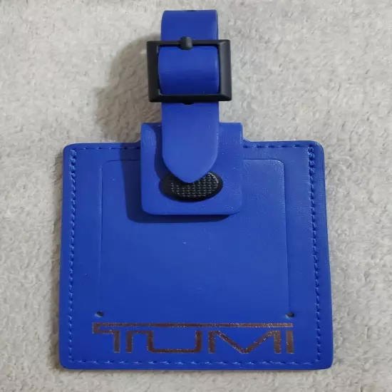 New Tumi Blue Leather Large Luggage Tag with Adjustable Buckle