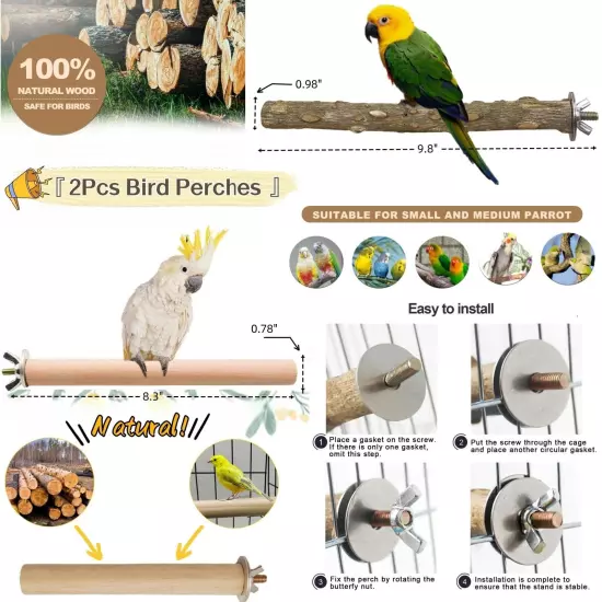 8 PCS Bird Cage Accessories Parakeet Toys Bird Supplies Parrot Perches Swings...