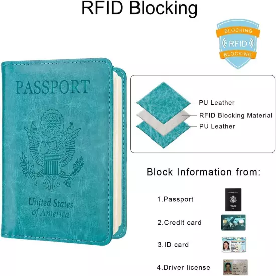 US Passport Wallet RFID Blocking Travel Leather Cards Holder Cover for Women Men