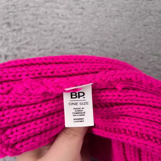 BP Nordstrom Beanie Toque Womens One Size Hot Pink Knit Detachable Pom Acrylic