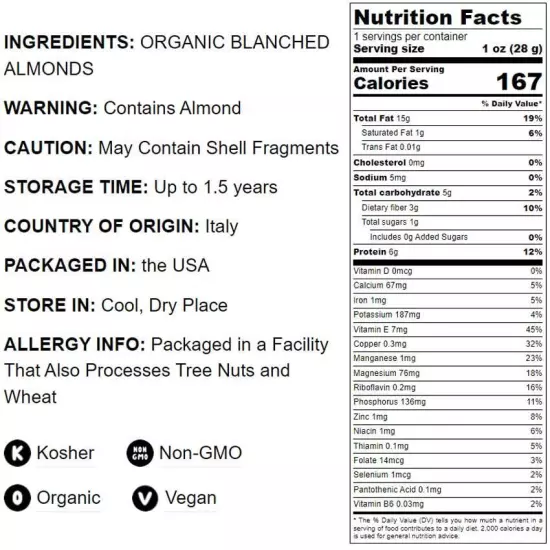 Organic Blanched Almond Flour - Non-GMO, Kosher, Vegan - by Food To Live