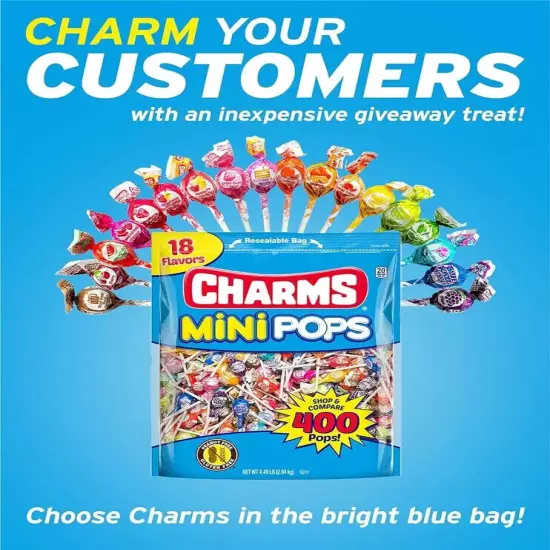 Charms Mini Pops Assorted 18 Flavors - Peanut Free - Gluten Free, 400-count