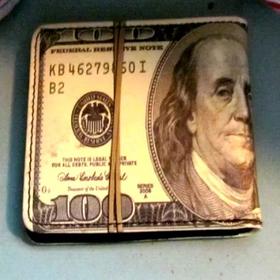 Benjamin Franklin Leather 100 Dollar Bill Wallet NEW