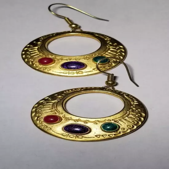 Matte Goldtone and Cabochon Earrings