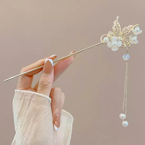 Classic Chinese Hair Stick Pins Butterfly Flower Handmade Hairpins Charm Jew WY4