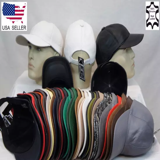 New 100% Real Genuine Lambskin Leather Baseball Cap Hat Sports Visor 32 COLORS