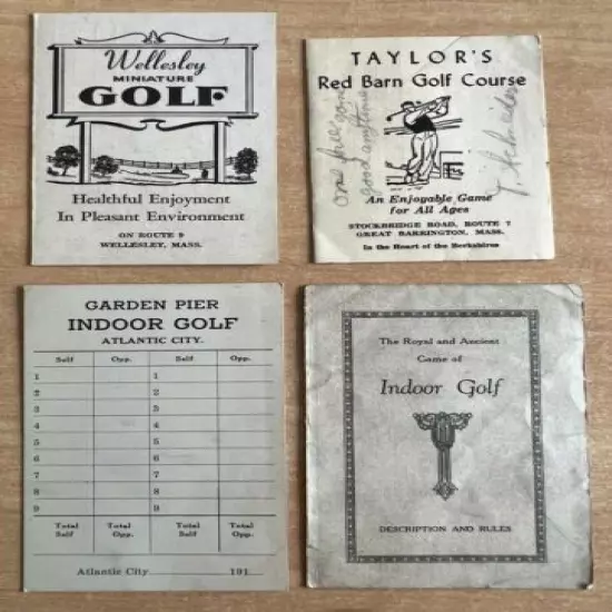 4 vintage MINIATURE GOLF SCORECARDS Indoor Golf Garden Pier Atlantic City c.1910