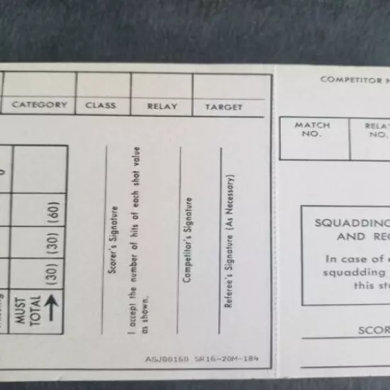 45+ vtg Competition Officer Gun Range SR-16 ASJ00160 SR-16 20M scoring cards