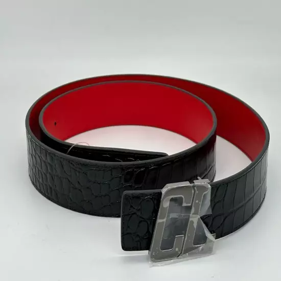 Christian Louboutin HAPPY RUI CL Logo Reversible Croc Leather Belt Black $550