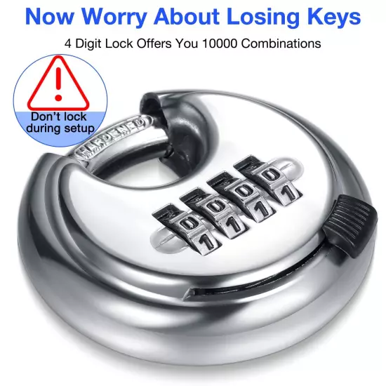 10 Pack 4 Digit Combination Locks Stainless Steel Code Disc Lock Combo Padloc...