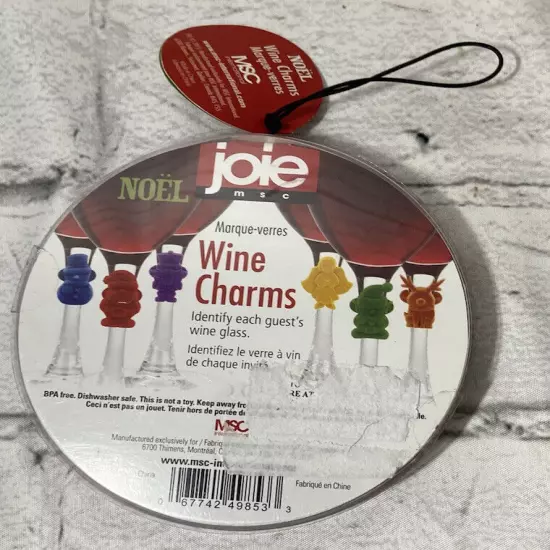 6 Christmas Wine Glass Charms: Snowman, Santa, Reindeer, Elf, Reindeer And Angel