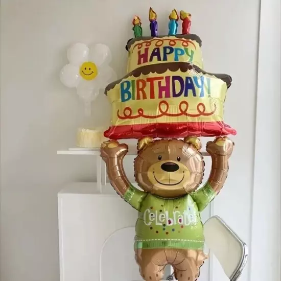 1 Pcs Bear Holding Cake Aluminum Film Balloon,perfect For Parties NO Helium! 