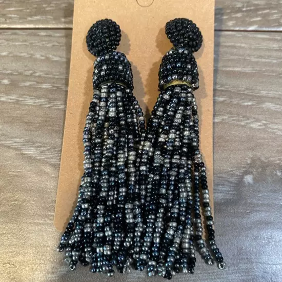 Black Beaded Tassel Earrings NWOT