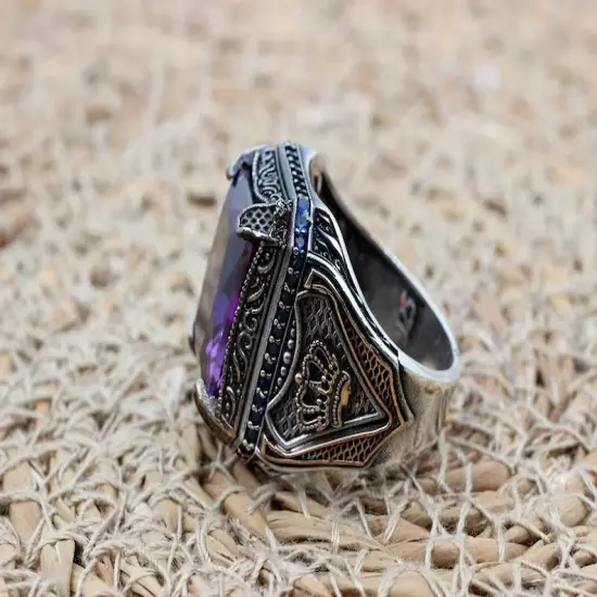 Natural Amethyst Purple Color Rectangle Ct 925 Sterling Silver Gemstone Ring-89