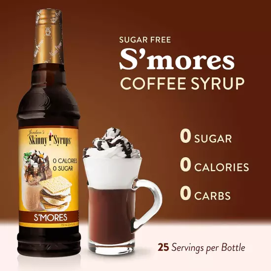 Jordan's Skinny Syrups Sugar Free Coffee Syrup, S’more’s Flavor, 25.4 fl oz